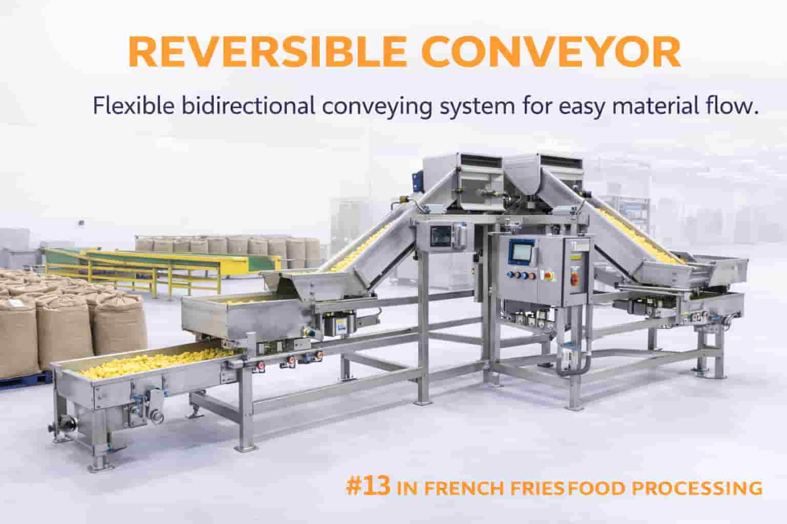 Reversible Conveyor in french fries processing line